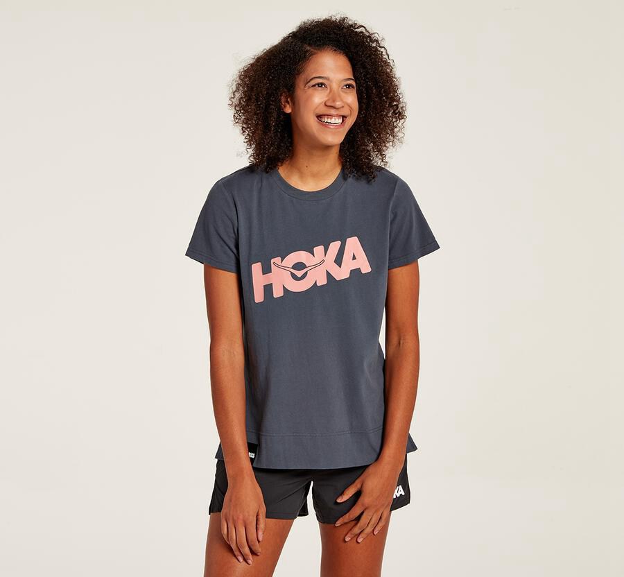 Hoka Brand - Women's T-Shirts - Blue - UK 098KRXQBI